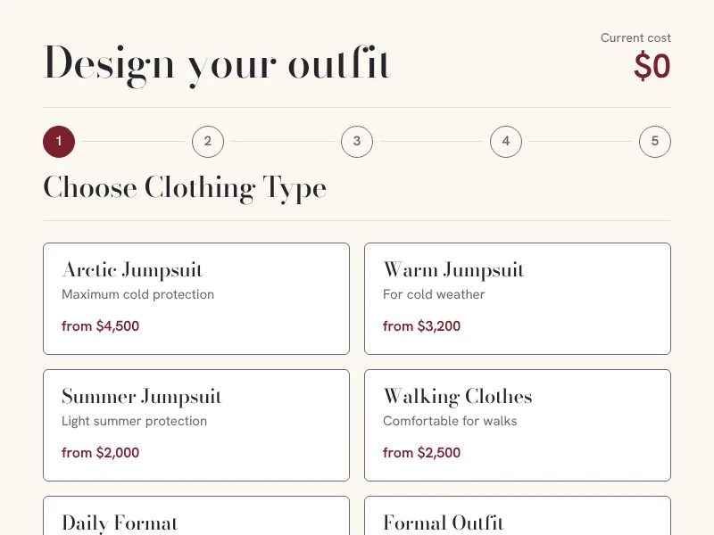 Design tool screen: choose a silhouette